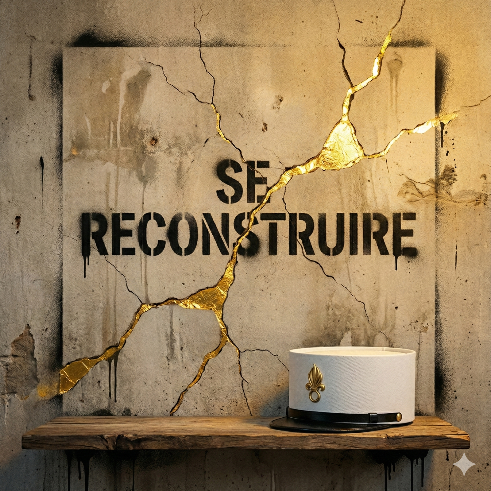 Mur réparé à l'or (Kintsugi) avec Képi Blanc