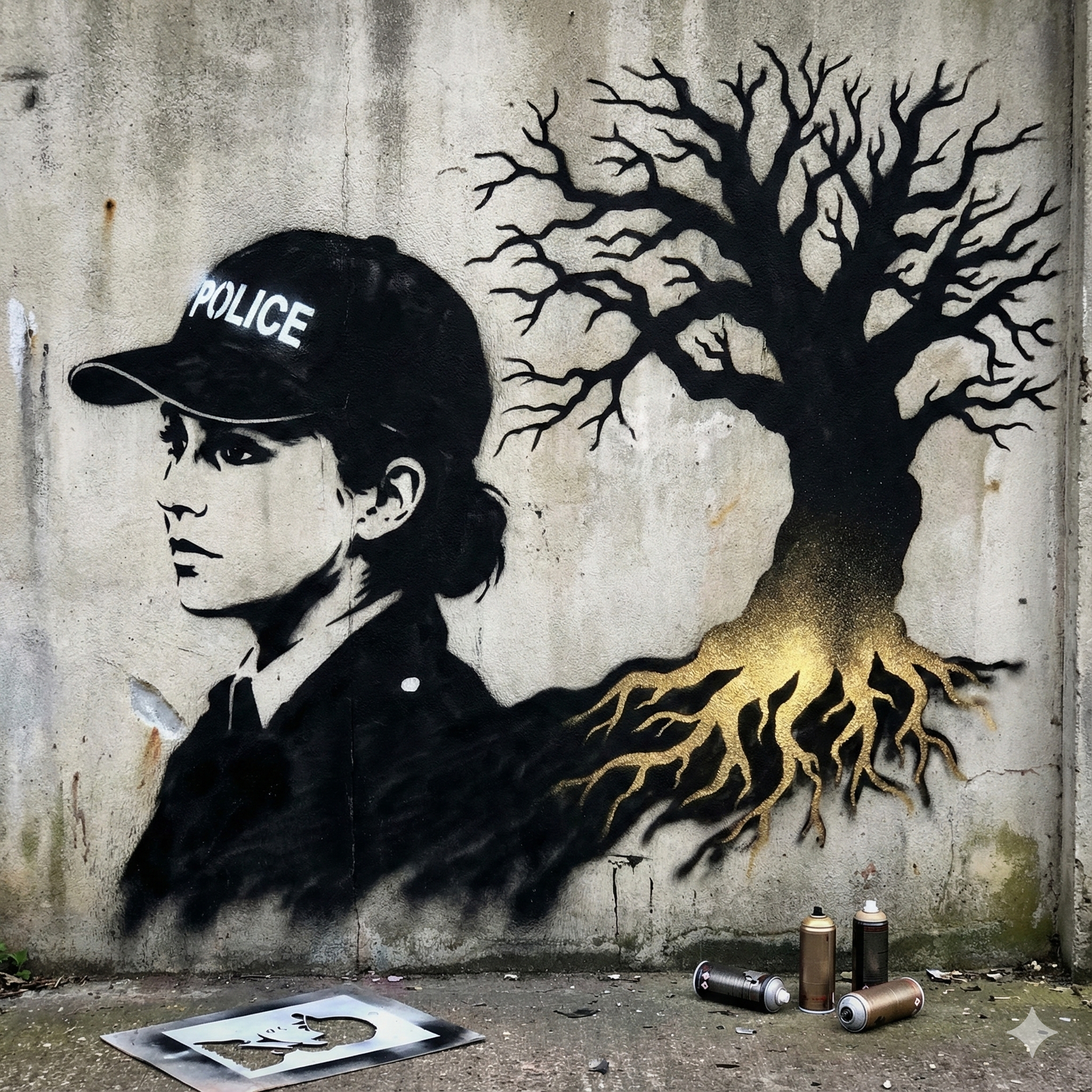 Policière de profil, force et ancrage