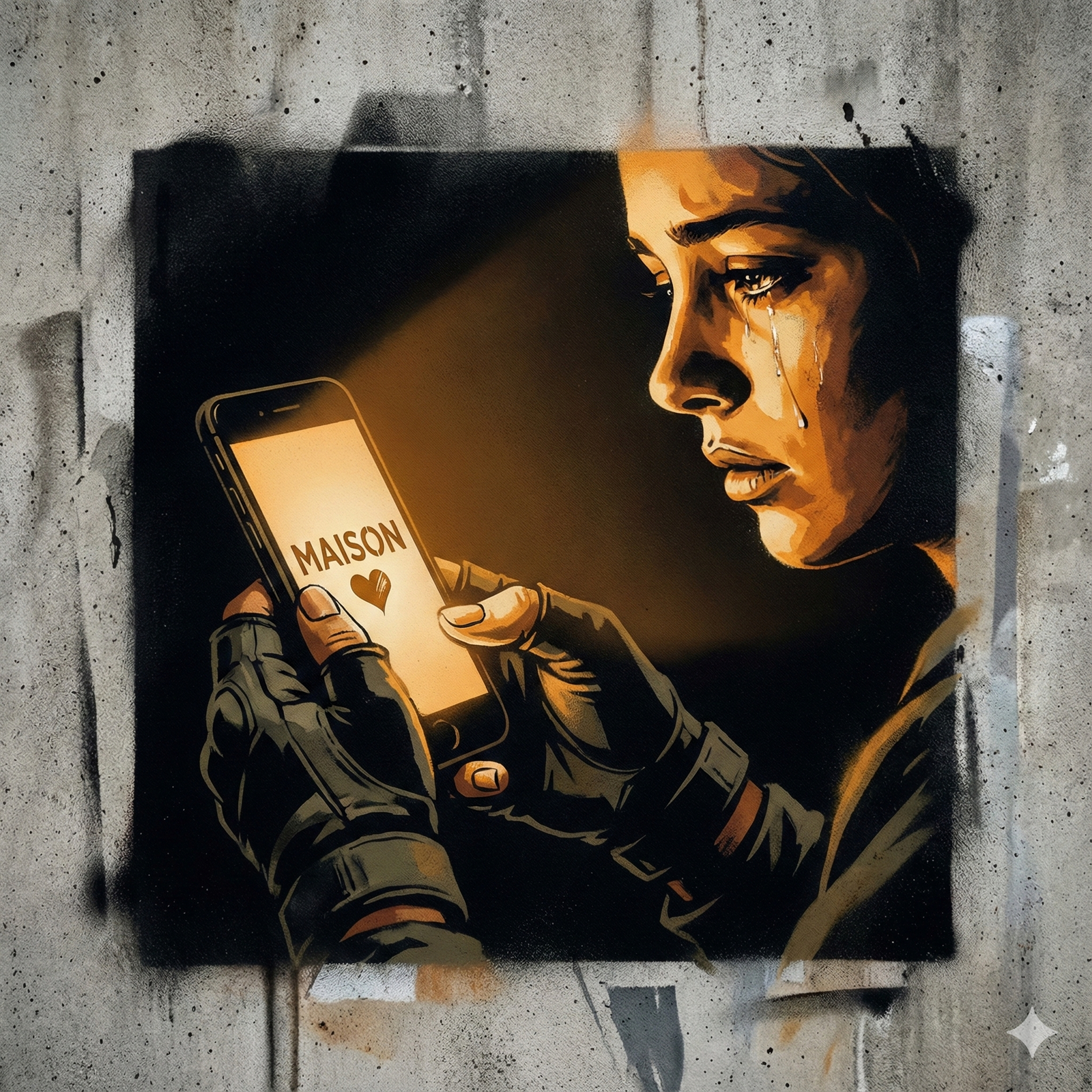 Soldat regardant son téléphone affichant Maison dans la nuit