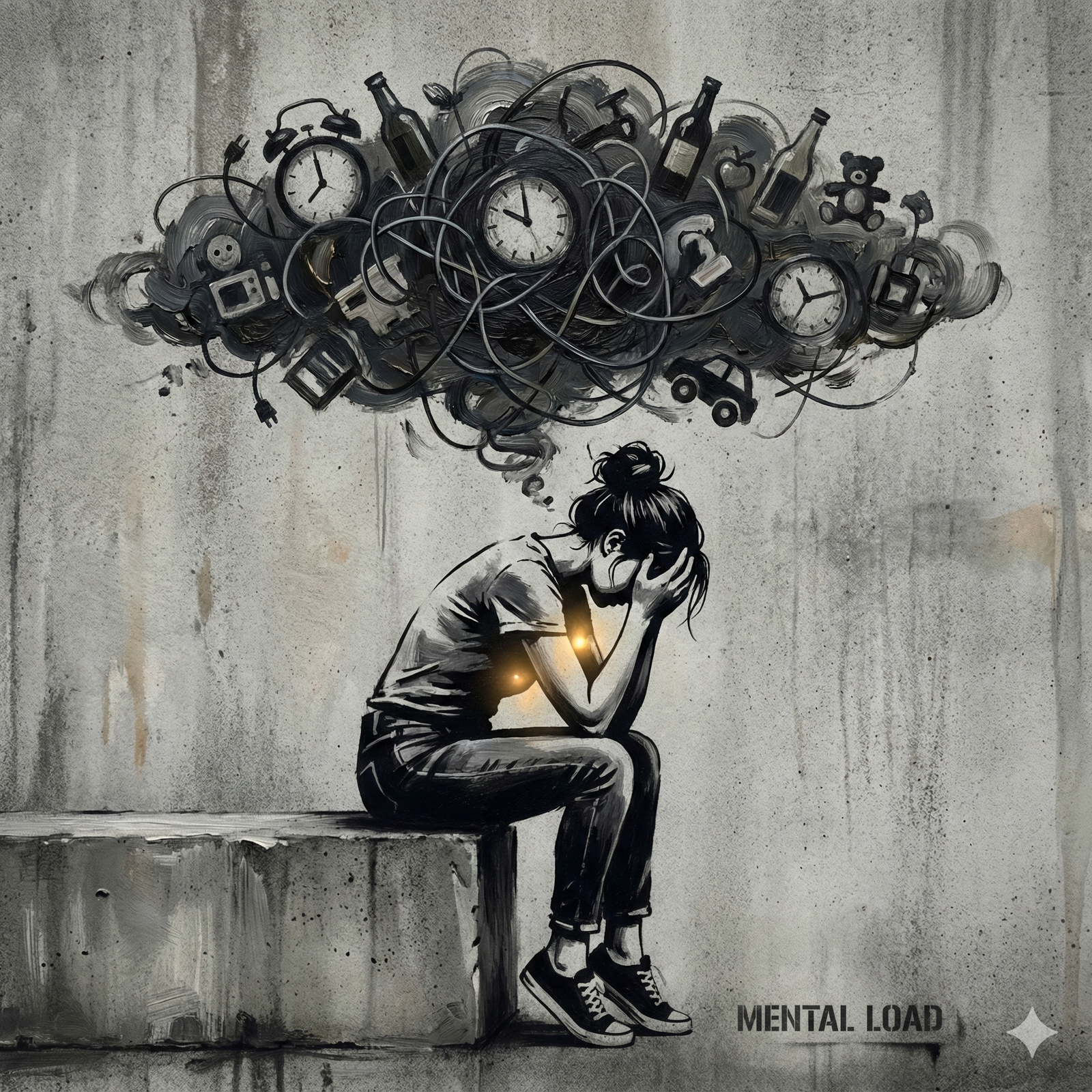 Mère épuisée par la charge mentale parentale